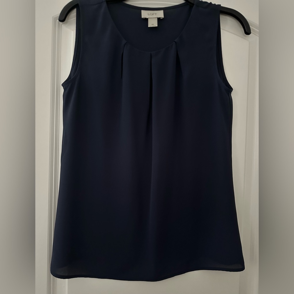 Ann Taylor Loft Sleeveless Blouse, Navy Blue, Size XS